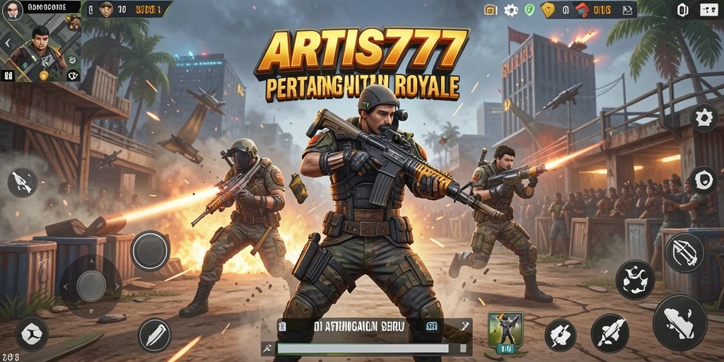 Tampilan aksi intens dalam gameplay Battle Royale ARTIS777.