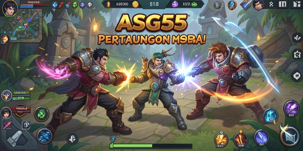 Gameplay MOBA yang intens dan seru dalam ASG55.