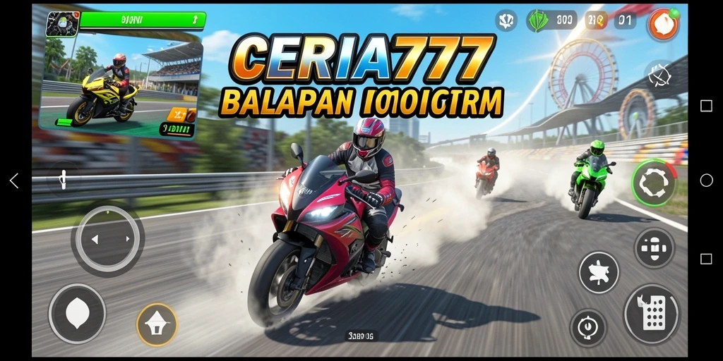 Screenshot CERIA777 menampilkan aksi balapan motor yang mendebarkan.