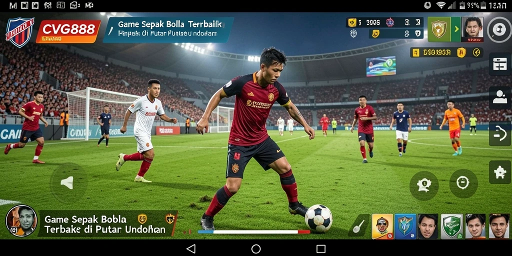 Screenshot gameplay CVG8888 menampilkan momen mendebarkan dalam pertandingan sepak bola.