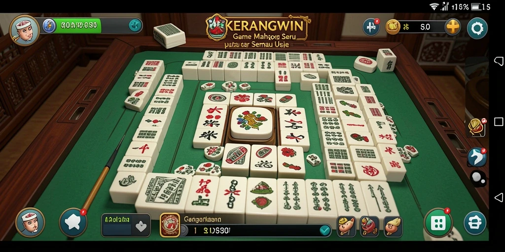 Tangkapan layar KERANGWIN menunjukkan aksi gameplay Mahjong yang seru dan interaktif.