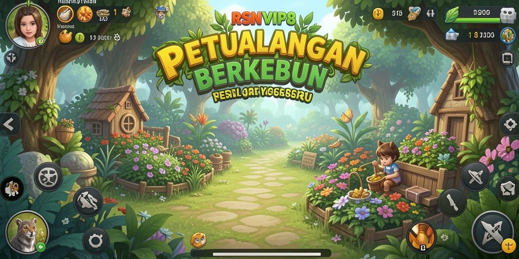 Tampilan gameplay RSNVIP8 yang menggambarkan aktivitas berkebun yang seru.
