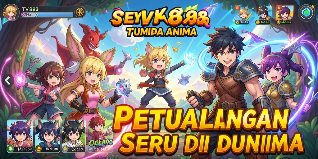 Screenshot utama TV888 menampilkan aksi karakter Anime yang seru.