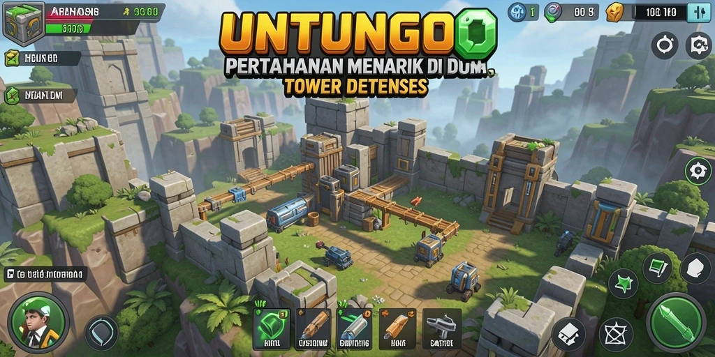 Menampilkan gameplay menantang dalam UNTUNGGO dengan strategi menara yang mendebarkan.